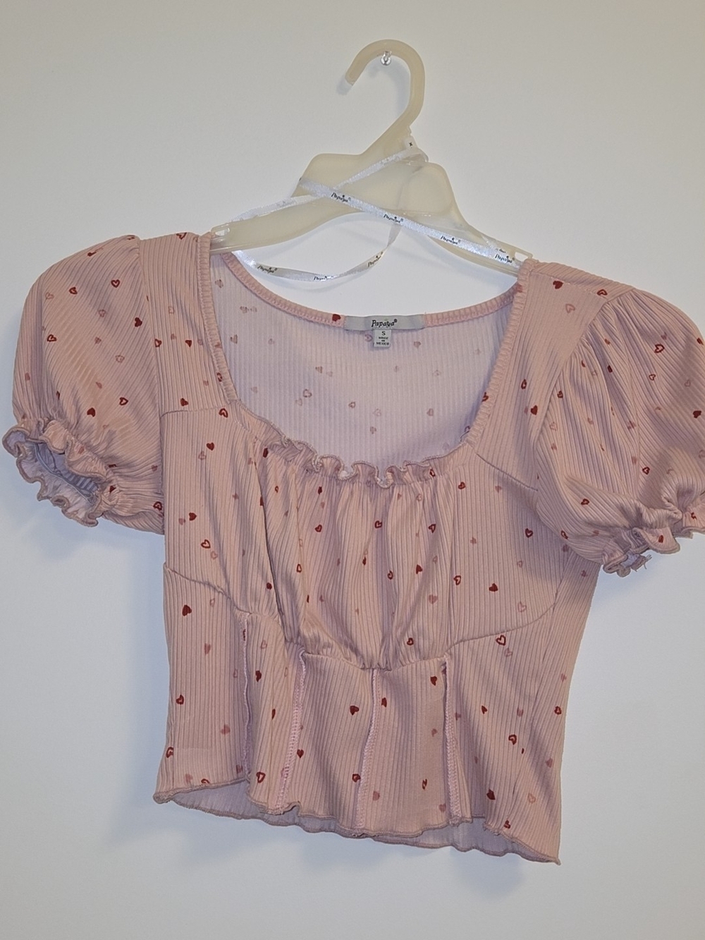 Papaya Pink Heart-Print Puff Sleeve Top